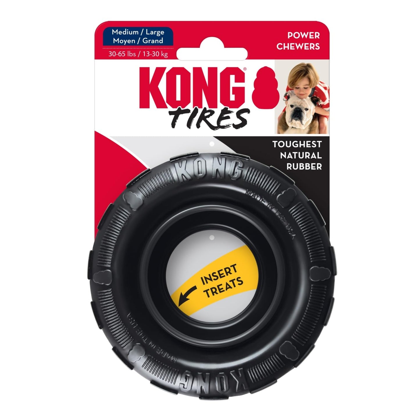 KONG Extreme Tires - KONG's Most Durable Natural Rubber Chew & Fetch Toy - Treat Dispenser Dog Tire Toy - Pet Supplies for Outdoor & Indoor Play - For Medium/Large Dogs