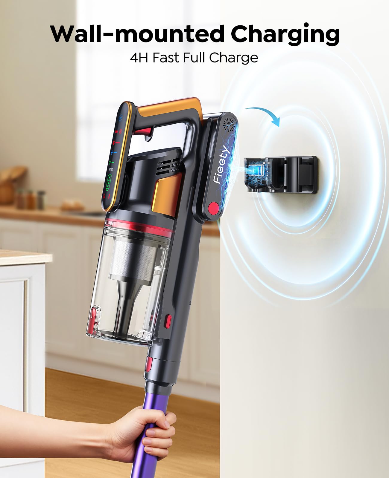 Cordless Vacuum Cleaner 55KPa 650W 70Mins Stick Vacuum Cleaners for Home with Pet Brush, 3.3Ft Hose, Wall Mount Charging, Auto Mode, Touchscreen, Self-Standing Vacuum for Pet Hair/Carpet/Car, Ultra10