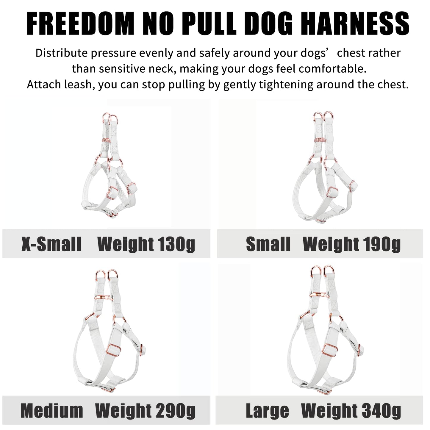 Soft Leather No‑Pull Dog Harness – Adjustable Step‑In Design with Rose Gold Metal Buckle