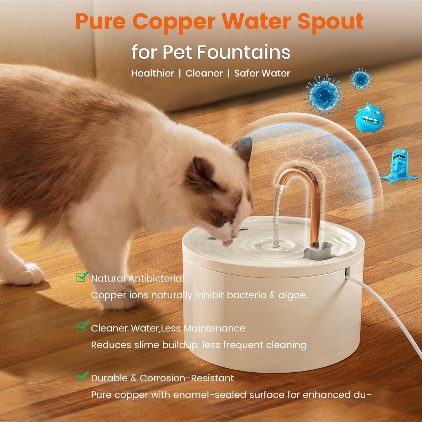 MISFANS Ceramic Cat Water Fountain – 2.1L (White)