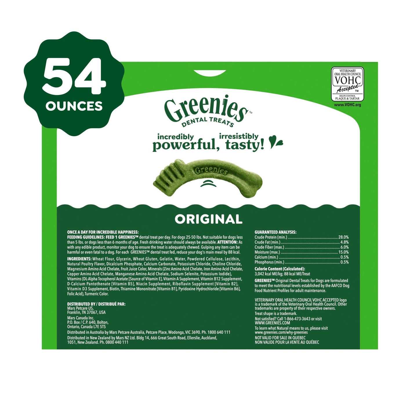 Greenies Veterinarian-Recommended Adult Natural Dental Dog Treats Regular Size, Dog Dental Chews, Original Flavor, 54 oz. Pack, 54 Count