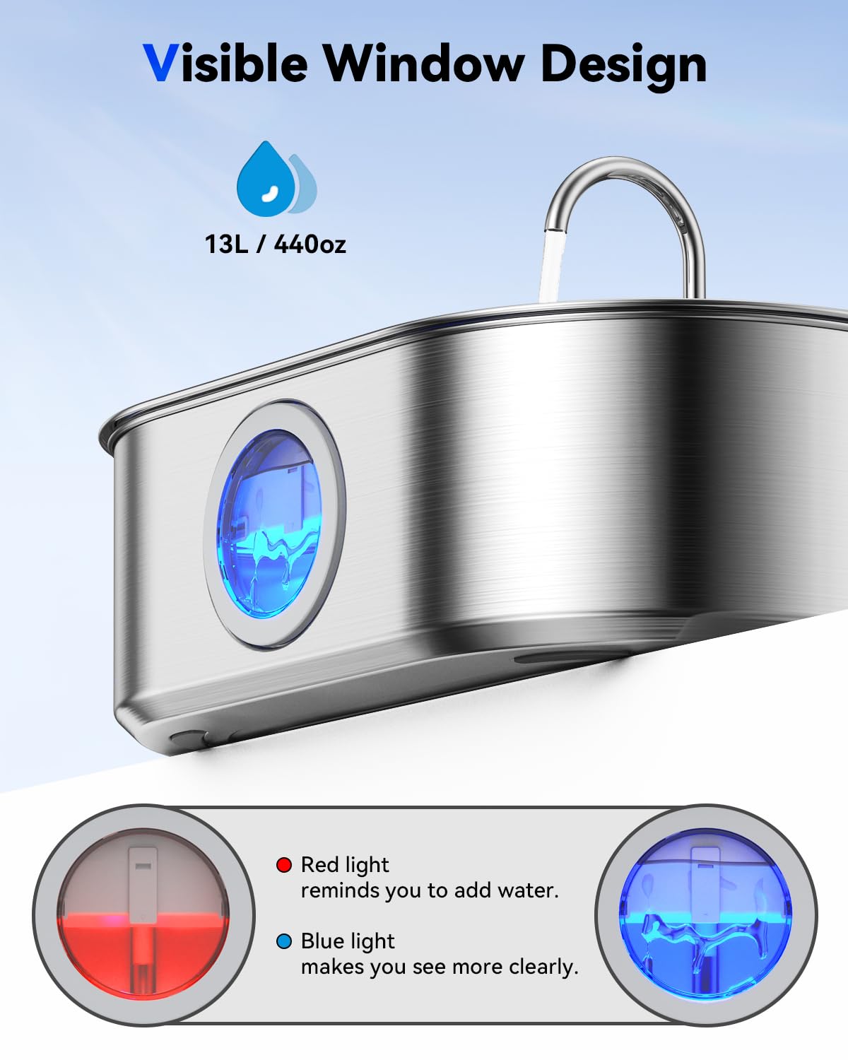 3.4‑Gallon Stainless Steel Dog Water Fountain – 13L Large‑Breed