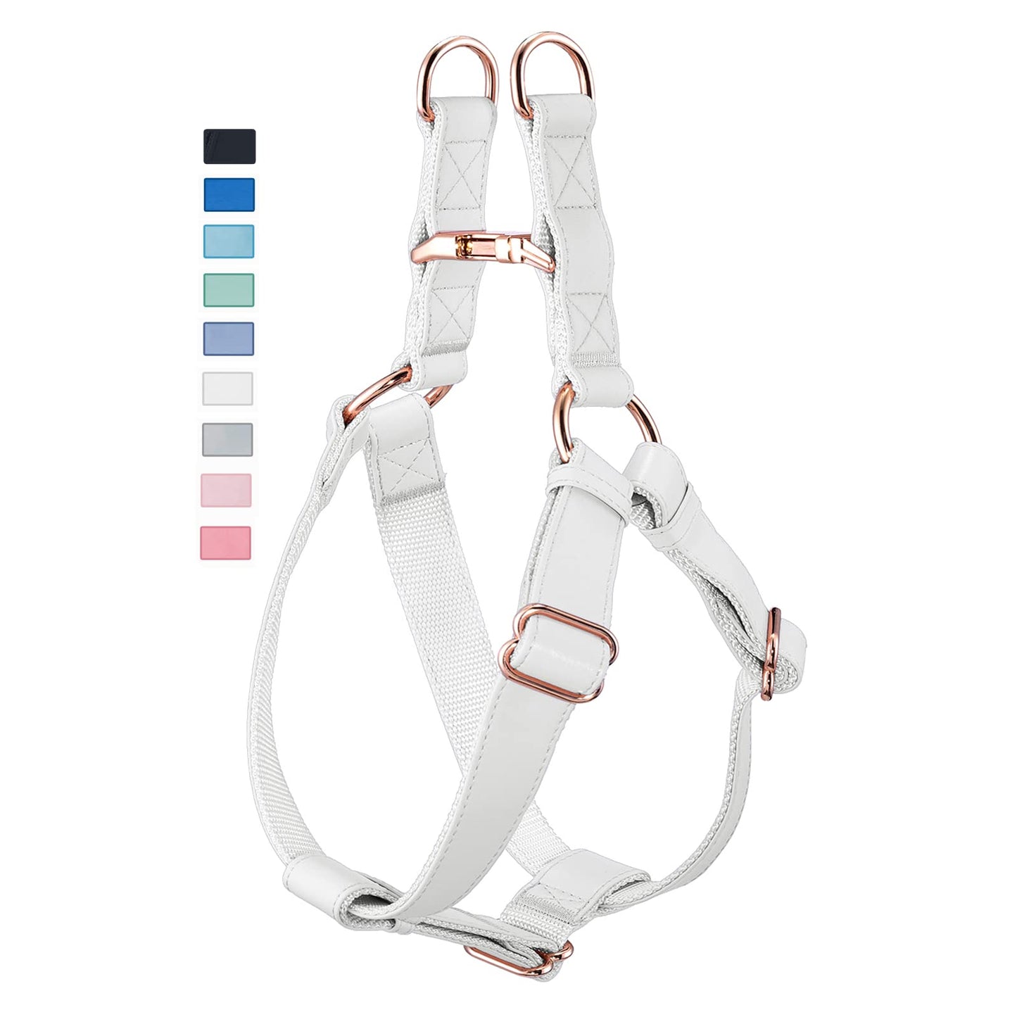 Soft Leather No‑Pull Dog Harness – Adjustable Step‑In Design with Rose Gold Metal Buckle