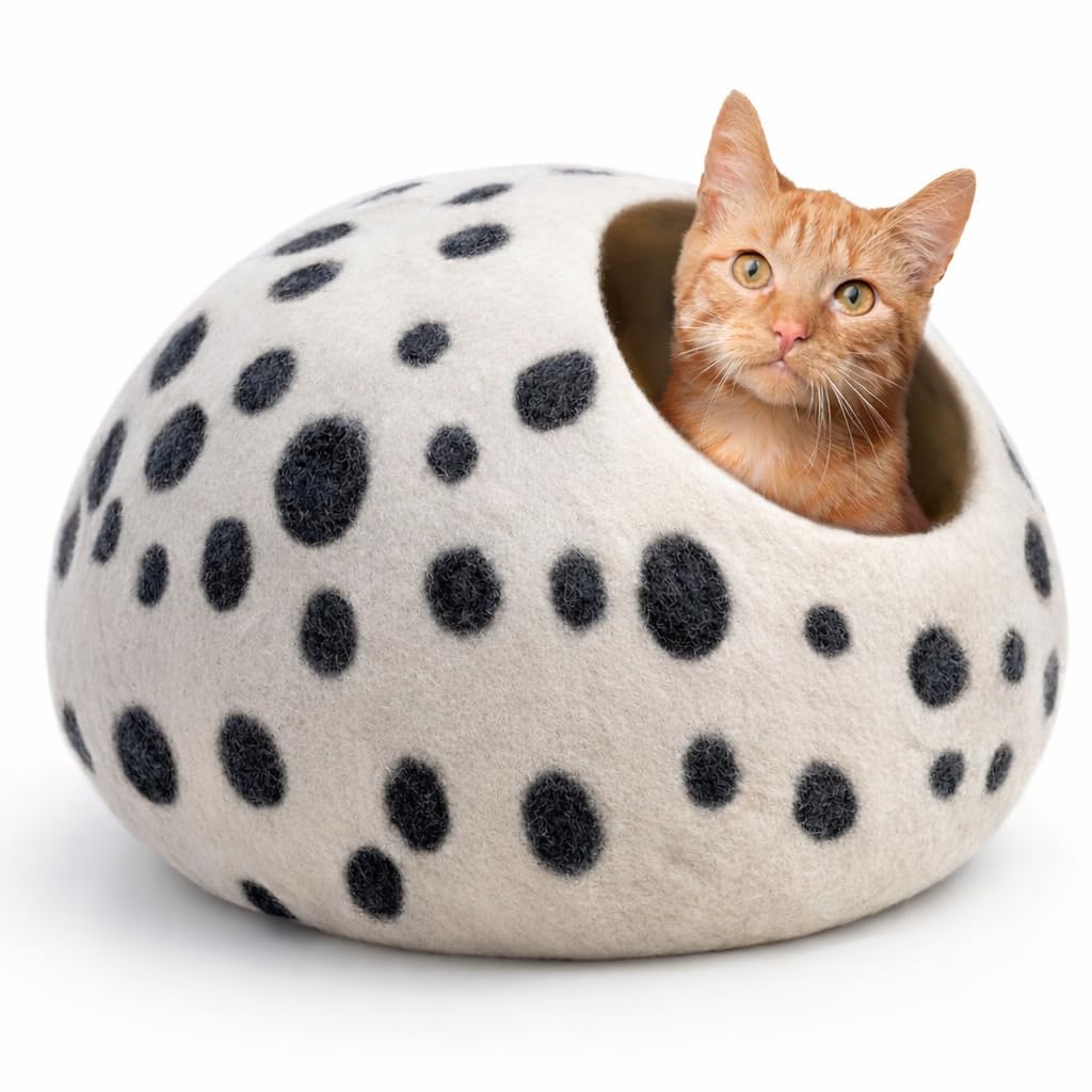 Luxurious Merino Wool Cat Cave - Foldable Hideaway Pod for Indoor Cats - Premium Felt Kitten Pet Enclosure - Covered Cat House for Ultimate Cozy Comfort by Woolygon