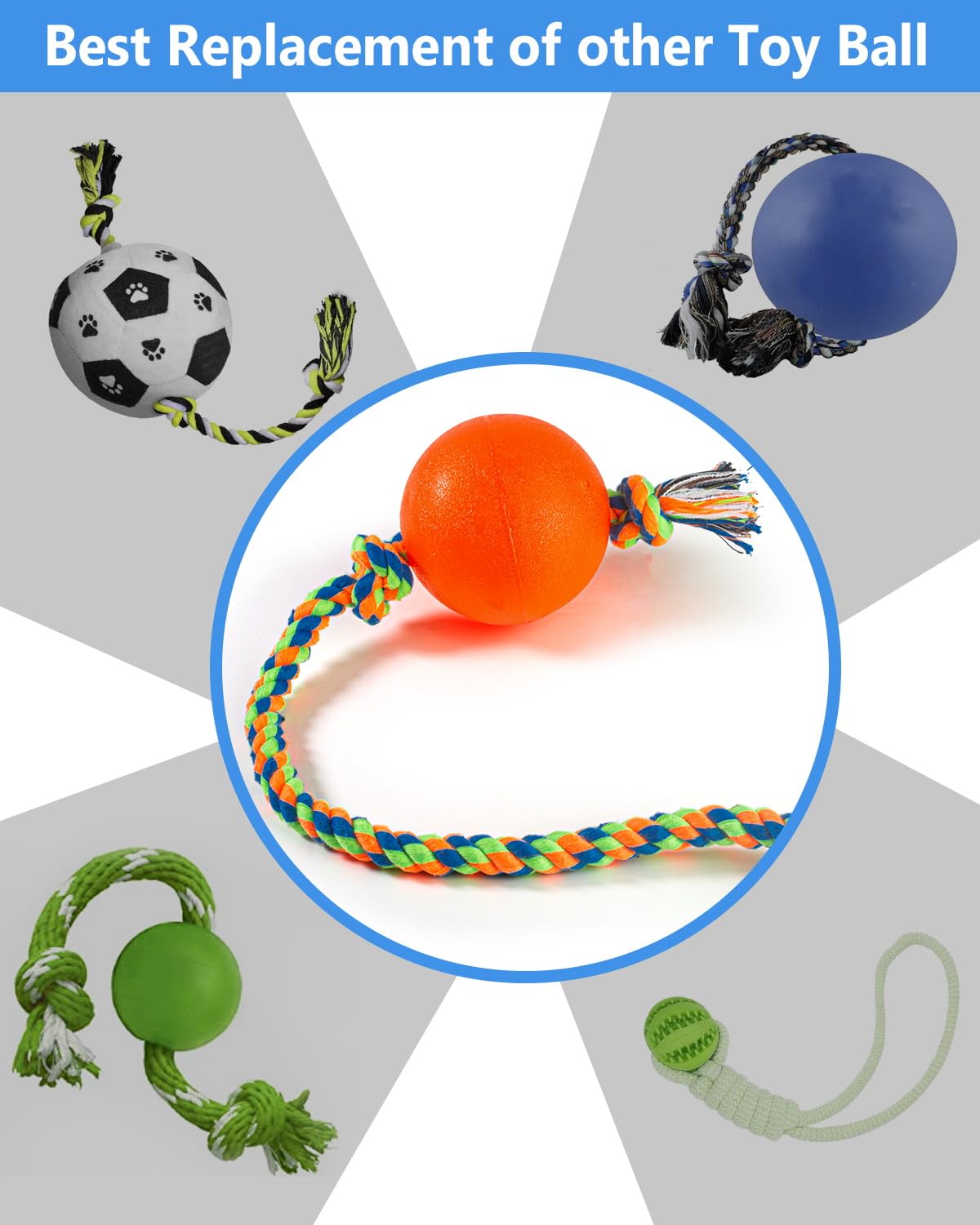 Harhana Rope Toys With Squeaky Ball - Tug of War Toy for Small, Medium Dogs - Durable Rubber, Interactive Fetch Toys for Boredom