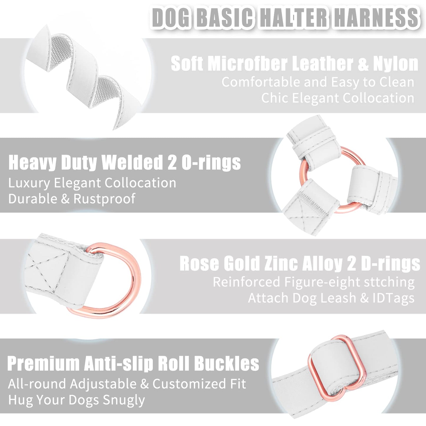 Soft Leather No‑Pull Dog Harness – Adjustable Step‑In Design with Rose Gold Metal Buckle