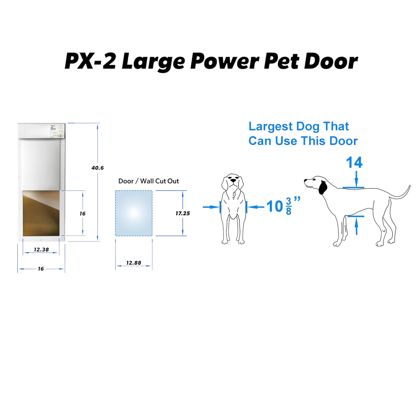 Power Pet Automatic Electronic Pet Door by High Tech Pet - Pet Operated Dog Door, High Security, Air Tight, for Large Dogs 30-100 lbs. (12 1/4" x 16" Pet Opening), Door Mount, Easy Install - PX-2DM