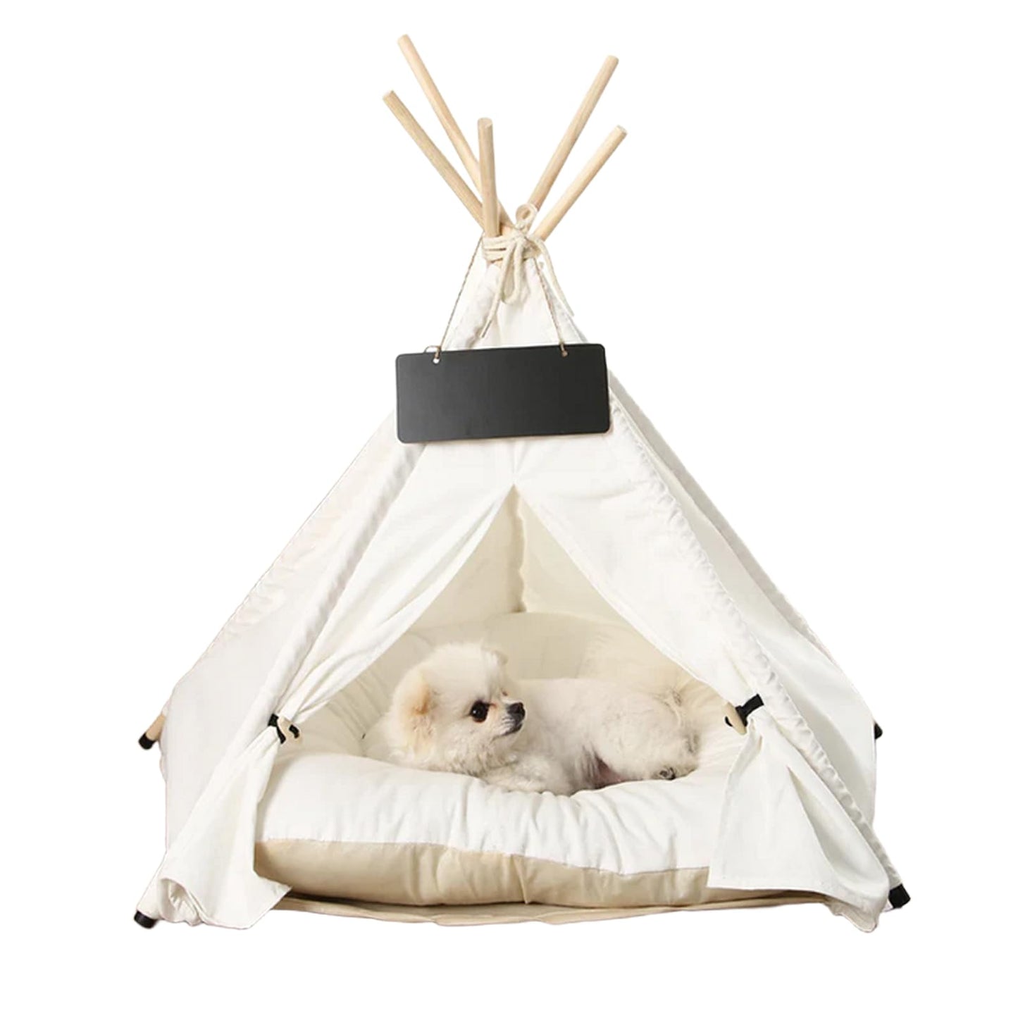 Norvianic Cozy Indoor Pet Cat Teepee Bed—Combines cat Tent, Dog Tent, and Dog House functionality into one Portable pet Tent with Plush pad. (White, S)
