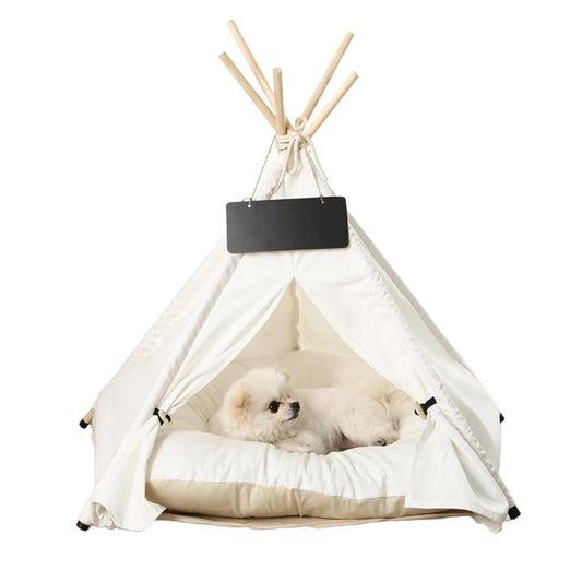 Norvianic Cozy Indoor Pet Cat Teepee Bed—Combines cat Tent, Dog Tent, and Dog House functionality into one Portable pet Tent with Plush pad. (White, S)