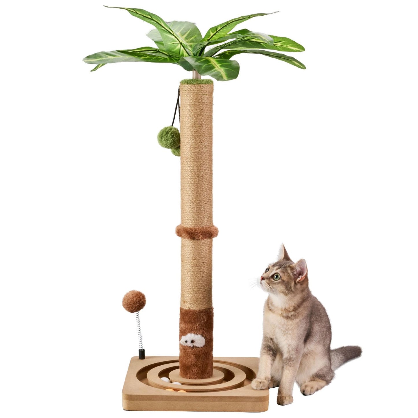 MECOOL Cat Scratching Post Sturdy and Premium Scratch Posts with Hanging Ball and Ball Track Toy Cute Cat Tree 30in for Indoor Kittens