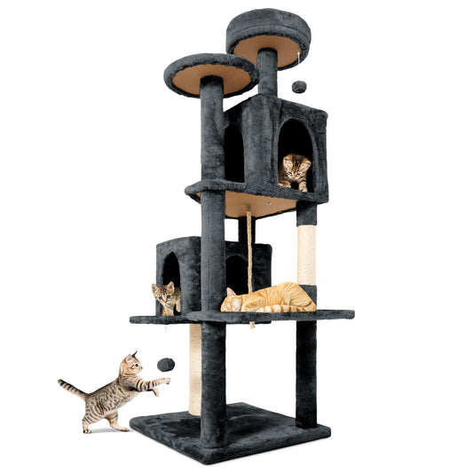 TSCOMON 58.5inch Large Cat Tree Tower Condo for Indoor Cats, Soft Plush Multi-Level Climbing Tree Cat House with Cat Cave, Scratching Post, More Entrance/Exit, Sisal Rope, Deep Grey
