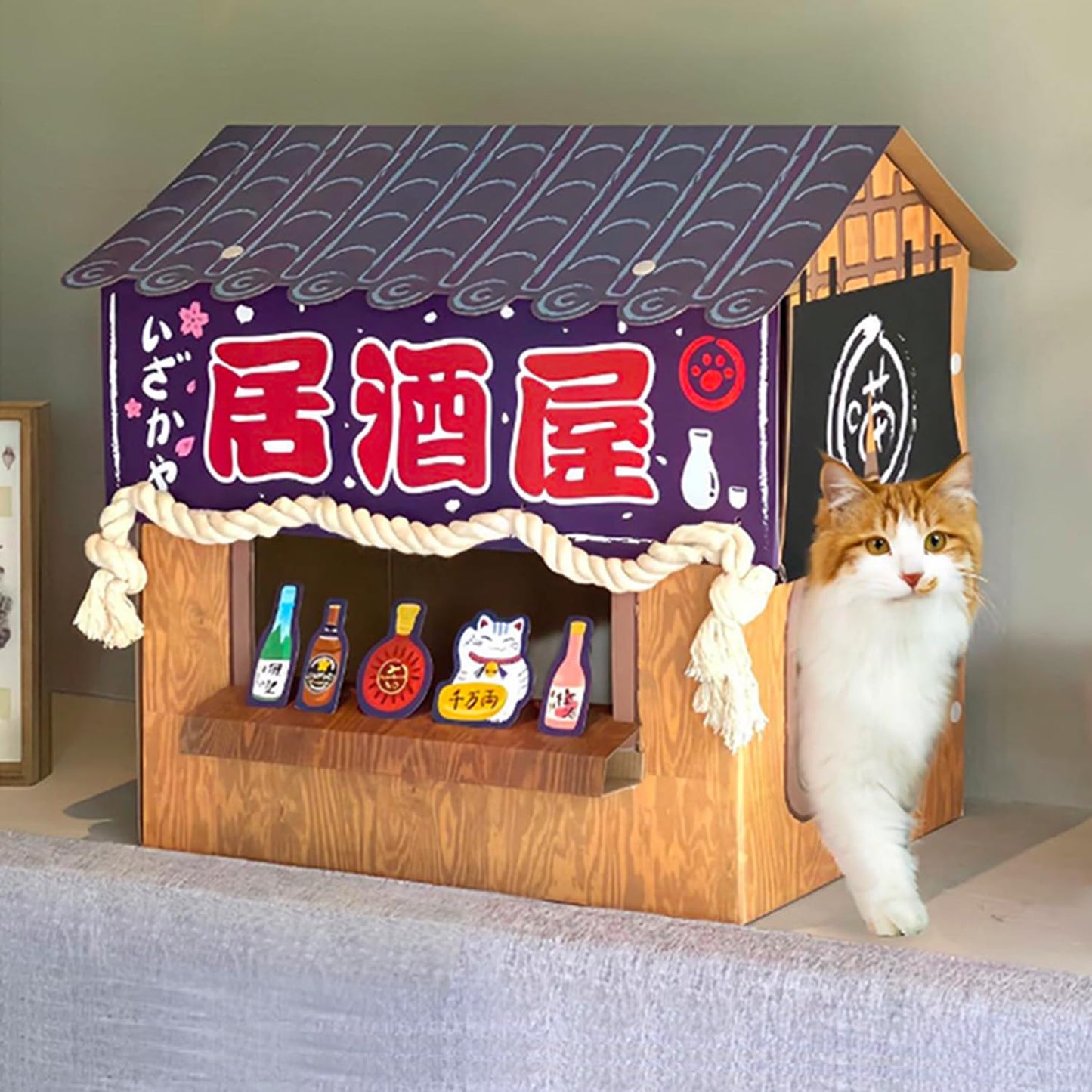 SMILE PAWS Cat Beds for Indoor Cats, Cardboard Cat House with Scratchers, Izakaya Bar, Large Sturdy Cat Furniture Condo Cave Tent, Easy to Assemble Pet Toys Accessories Stuffs, Bunny Small Animals