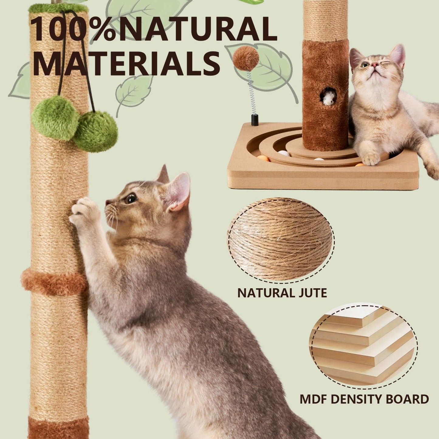 MECOOL Cat Scratching Post Sturdy and Premium Scratch Posts with Hanging Ball and Ball Track Toy Cute Cat Tree 30in for Indoor Kittens
