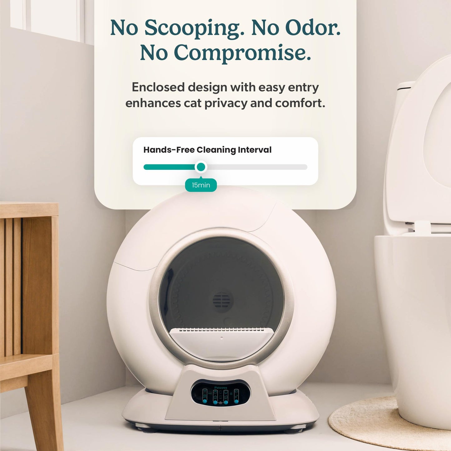 Petcove Automatic Self Cleaning Litter Box for Multiple Cats - PurrTek with Smart App Control (5GHz Wi-Fi), Triple Odor Control, Quiet Operation & Advanced Safety Sensors