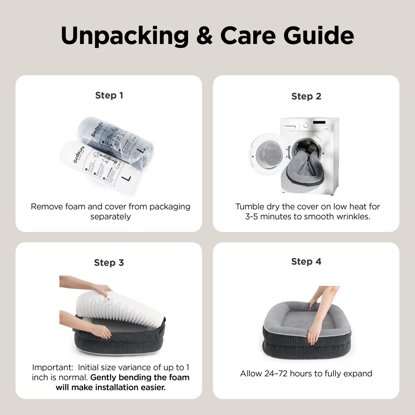 Bedsure Orthopedic Dog Beds Large Sized Dog - 360° Oval Bolster Large Dogs Bed for Senior Dogs with Waterproof Washable Cover, Big Comfort Pet Sofa Couch with Ultra-Soft Fleece, Grey, 35"