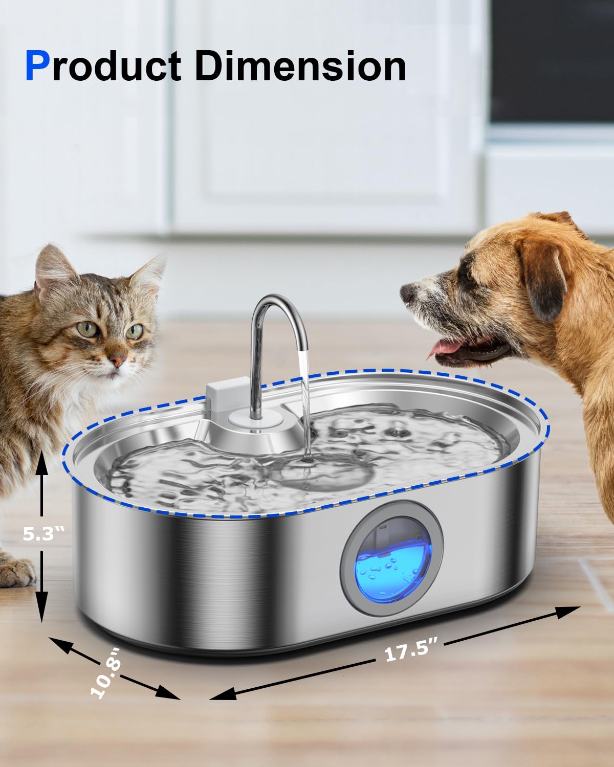 3.4‑Gallon Stainless Steel Dog Water Fountain – 13L Large‑Breed
