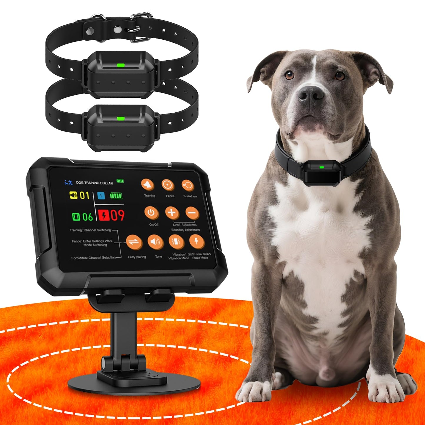 3-in-1 Wireless Dog Fence System for 3 Dogs with Remote Training Collar & Forbidden Zone,Adjustable 10-120ft Boundary Range, Beep Vibration & Static Shock Modes,IPX7 Waterproof for Yard & Home,2collar