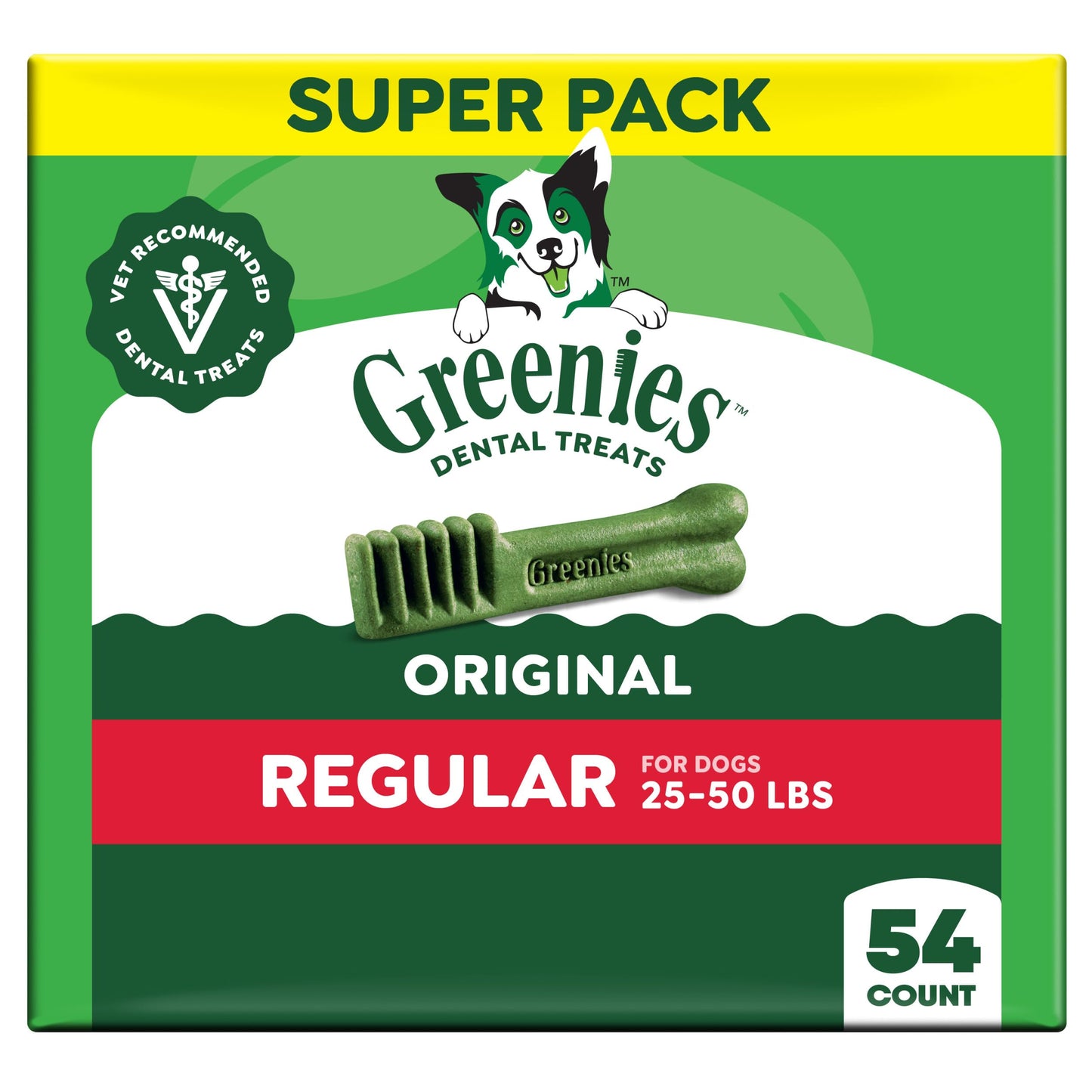 Greenies Veterinarian-Recommended Adult Natural Dental Dog Treats Regular Size, Dog Dental Chews, Original Flavor, 54 oz. Pack, 54 Count