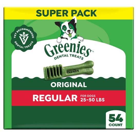 Greenies Veterinarian-Recommended Adult Natural Dental Dog Treats Regular Size, Dog Dental Chews, Original Flavor, 54 oz. Pack, 54 Count