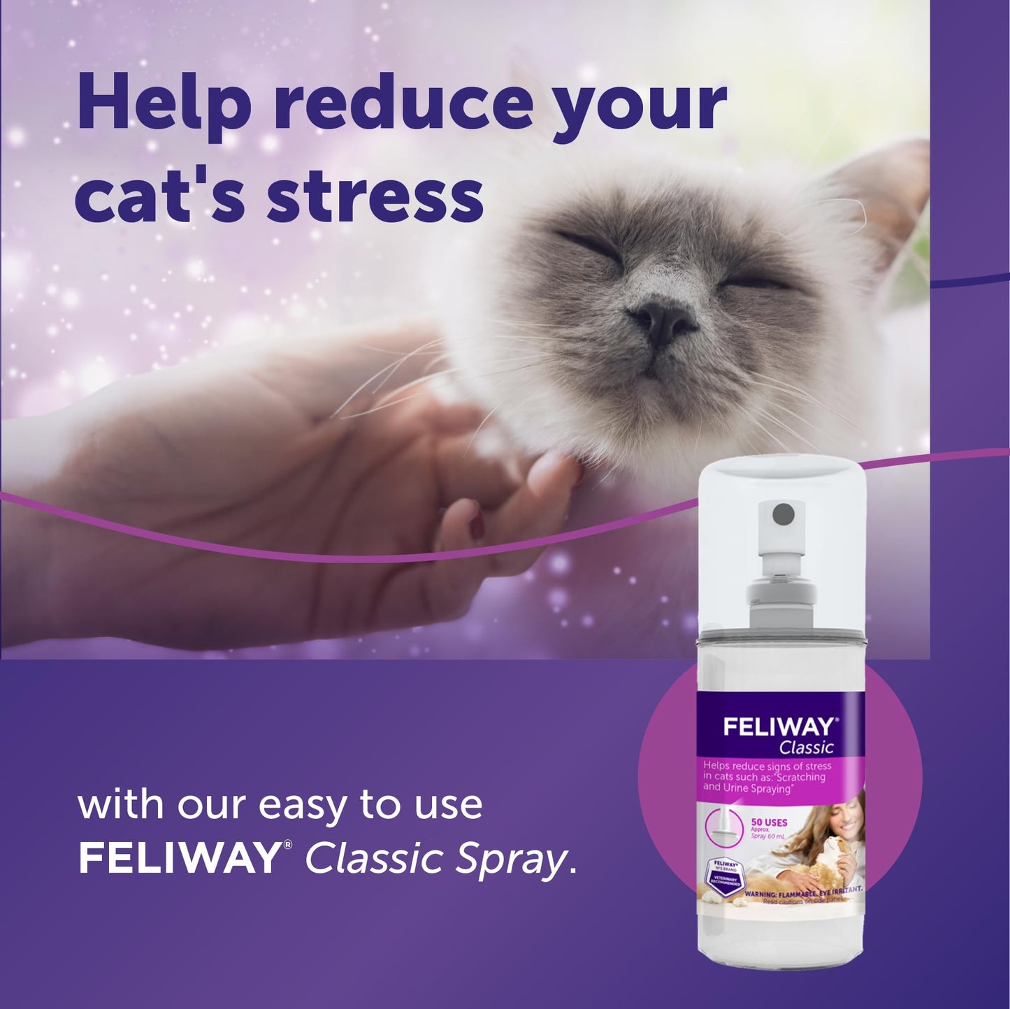 FELIWAY® Classic Cat Calming Spray, 60ml - Comforts Cats at Home and On the Go and Helps to Calm During Travel