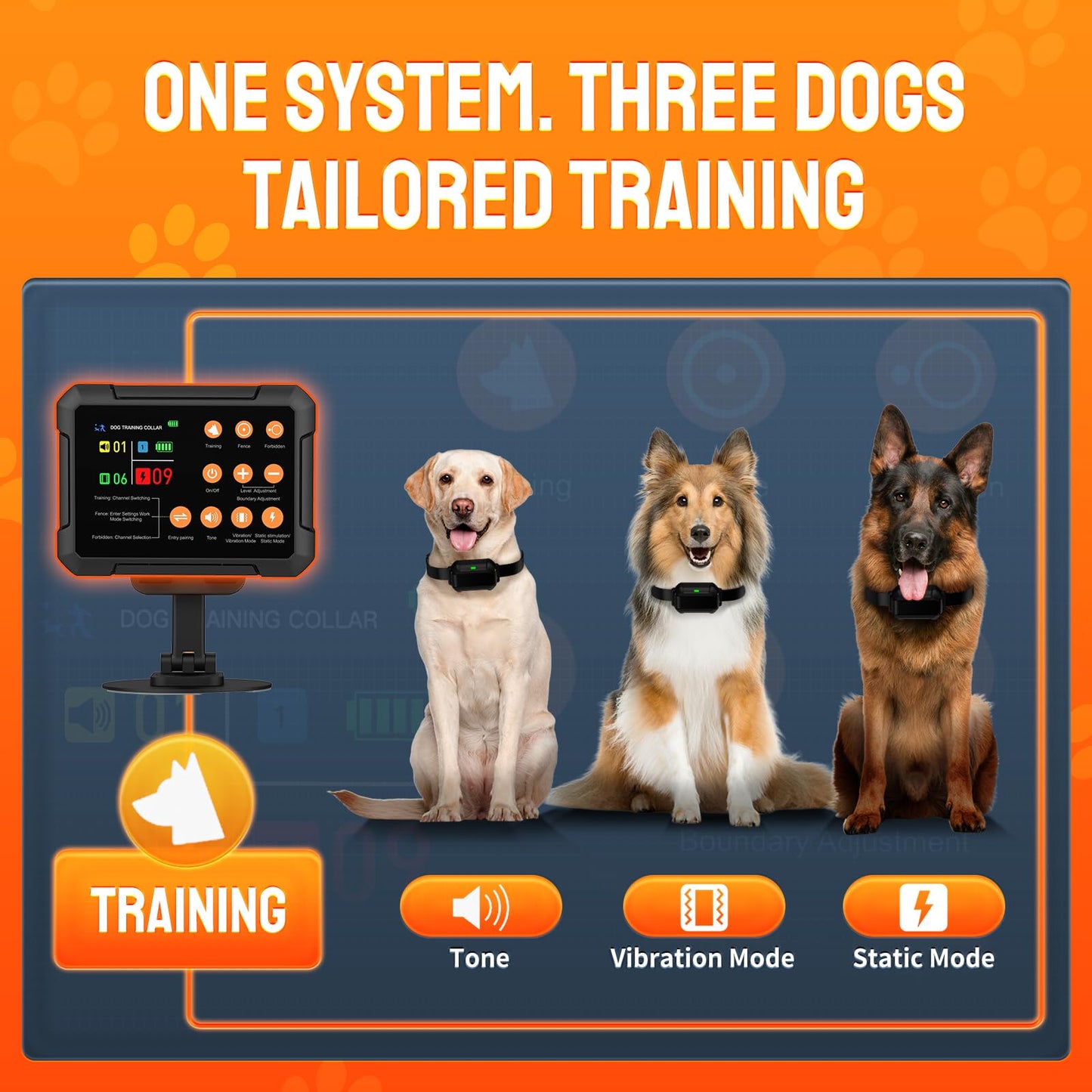 3-in-1 Wireless Dog Fence System for 3 Dogs with Remote Training Collar & Forbidden Zone,Adjustable 10-120ft Boundary Range, Beep Vibration & Static Shock Modes,IPX7 Waterproof for Yard & Home,2collar