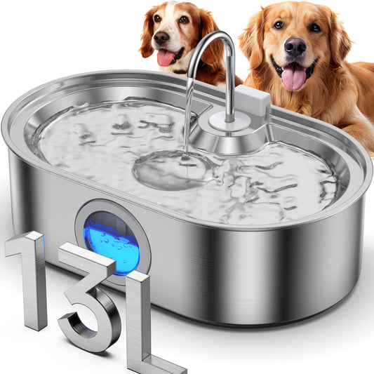 3.4‑Gallon Stainless Steel Dog Water Fountain – 13L Large‑Breed
