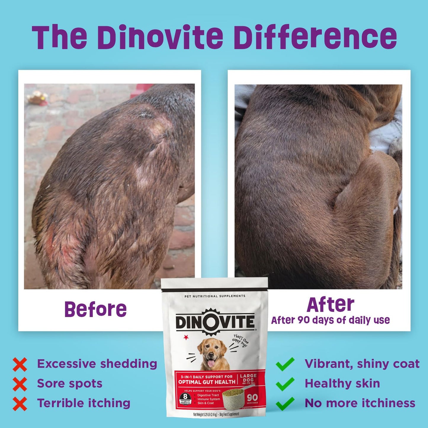 Dinovite 3‑in‑1 Probiotic Supplement for Medium Dogs