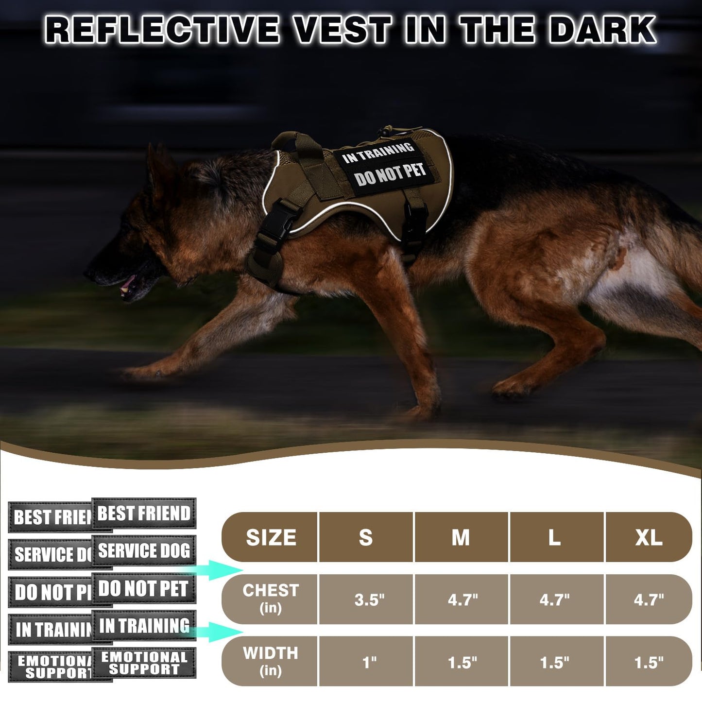 WINSEE Service Dog Harness – Breathable Mesh Tactical Vest with 10 Patches & Reflective Trim for Large Dogs