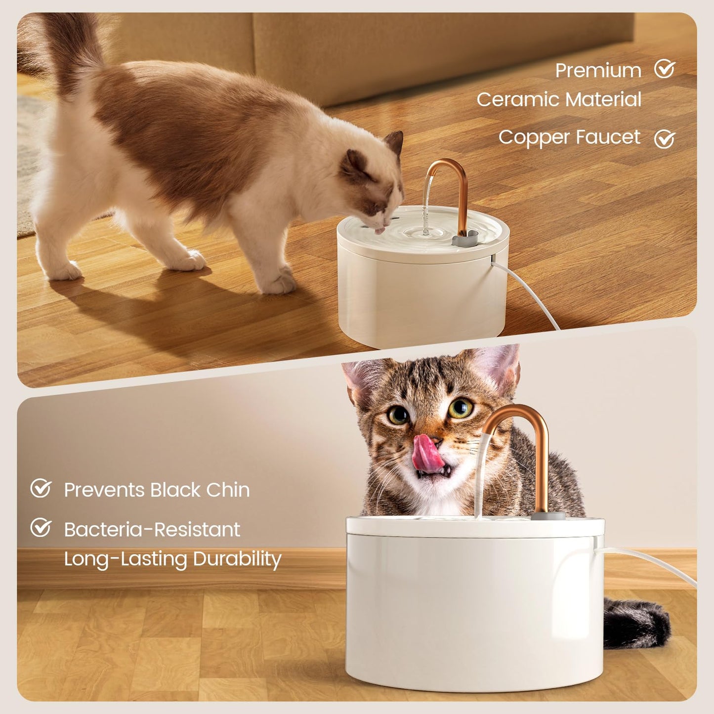 MISFANS Ceramic Cat Water Fountain – 2.1L (White)