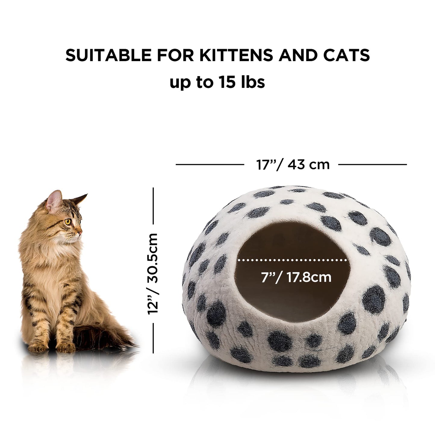 Luxurious Merino Wool Cat Cave - Foldable Hideaway Pod for Indoor Cats - Premium Felt Kitten Pet Enclosure - Covered Cat House for Ultimate Cozy Comfort by Woolygon