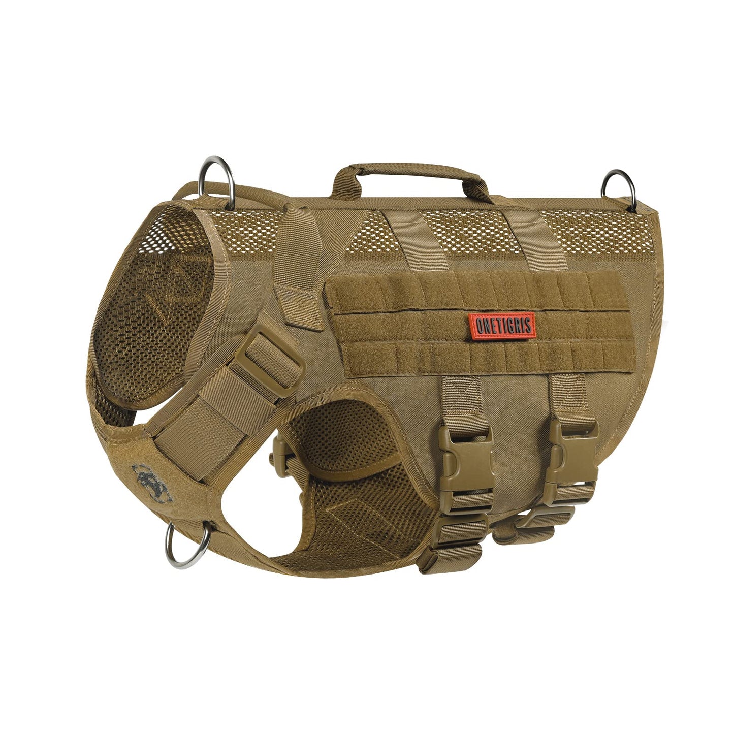 OneTigris No Pull Tactical Dog Harness for Medium Dog, Aire Mesh Dog Vest Harness, Breathable Military Molle Vests with Handles, Service Dog Vest for Walking Hiking Training (M, Brown)