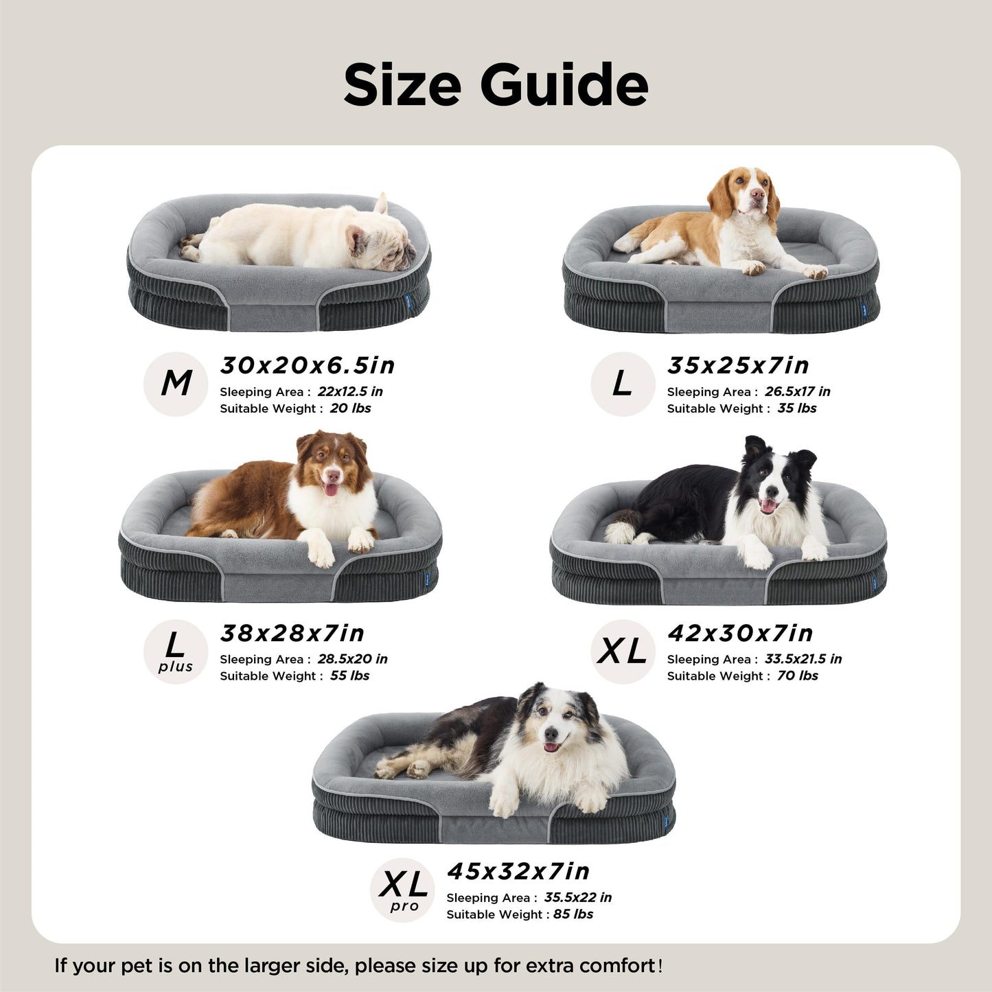 Bedsure Orthopedic Dog Beds Large Sized Dog - 360° Oval Bolster Large Dogs Bed for Senior Dogs with Waterproof Washable Cover, Big Comfort Pet Sofa Couch with Ultra-Soft Fleece, Grey, 35"