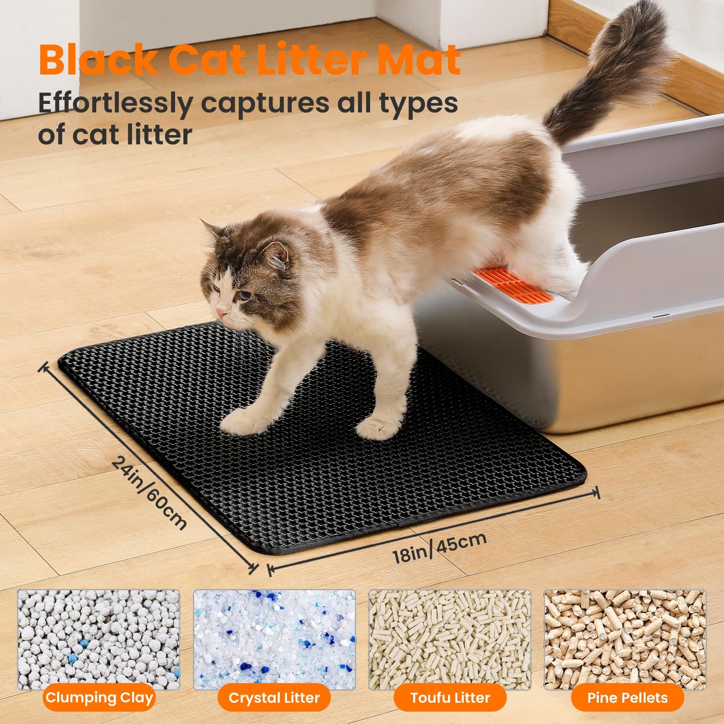 Petinstinct Double‑Layer Cat Litter Mat – 24×18" (Black)