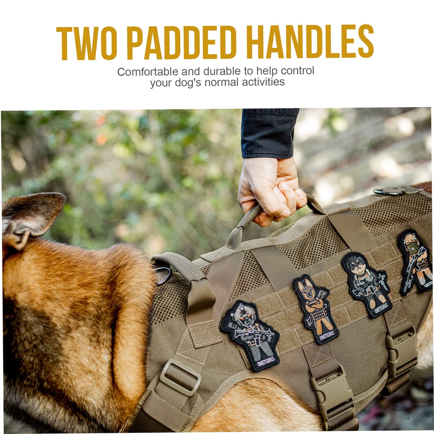 OneTigris No Pull Tactical Dog Harness for Medium Dog, Aire Mesh Dog Vest Harness, Breathable Military Molle Vests with Handles, Service Dog Vest for Walking Hiking Training (M, Brown)