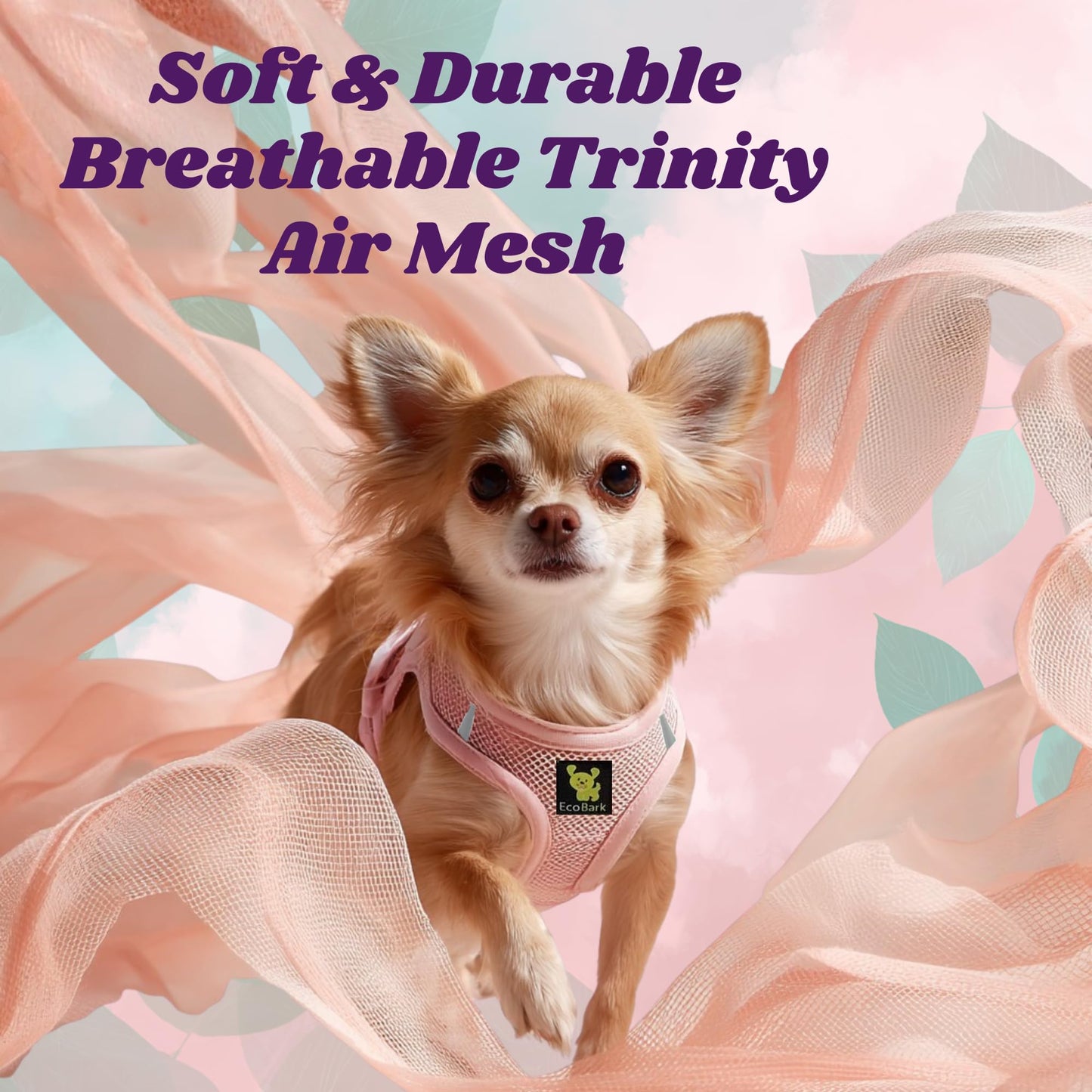 EcoBark Premium Quality Dog Harness - Teacup Dog Harnesses - Step in Halter Vest - Eco-Friendly Luxury Soft Mesh Halter - No Pull Mini Chest Body Collar - for Puppy & Toy Breeds (XXS, Baby Pink)