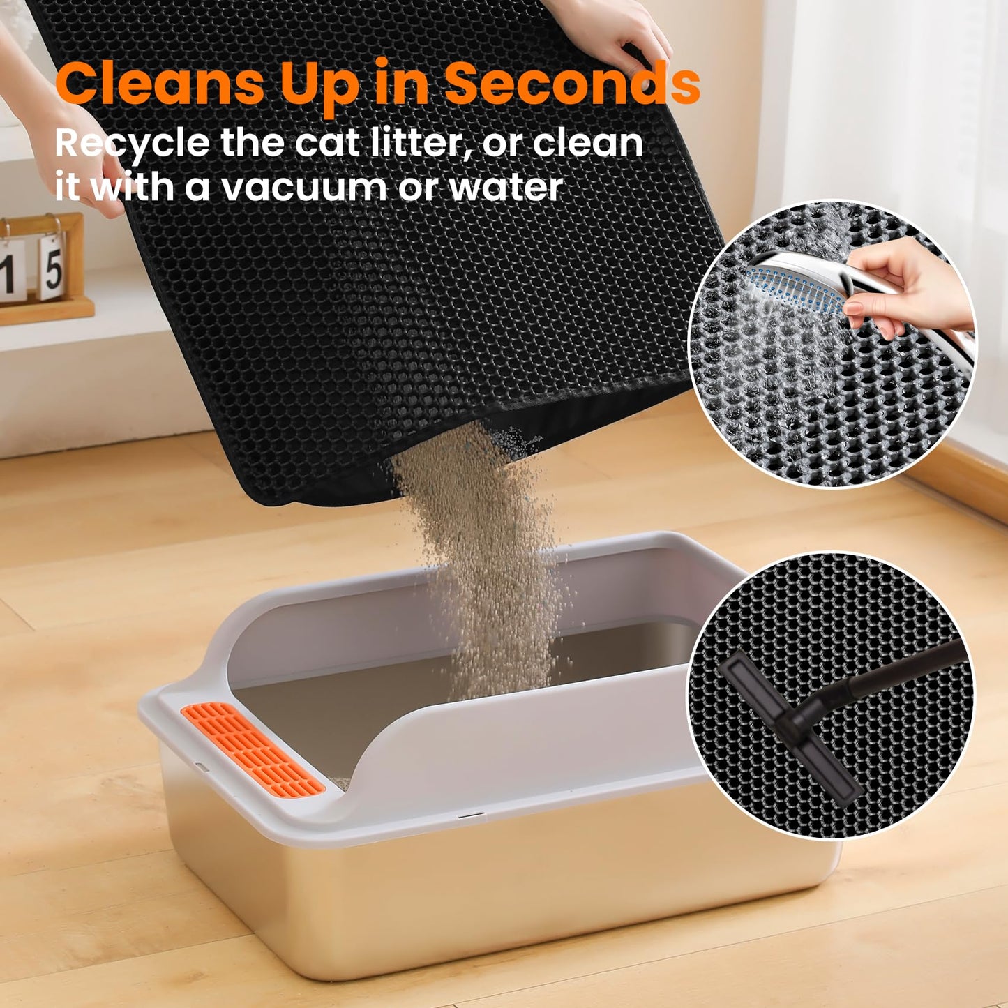 Petinstinct Double‑Layer Cat Litter Mat – 24×18" (Black)