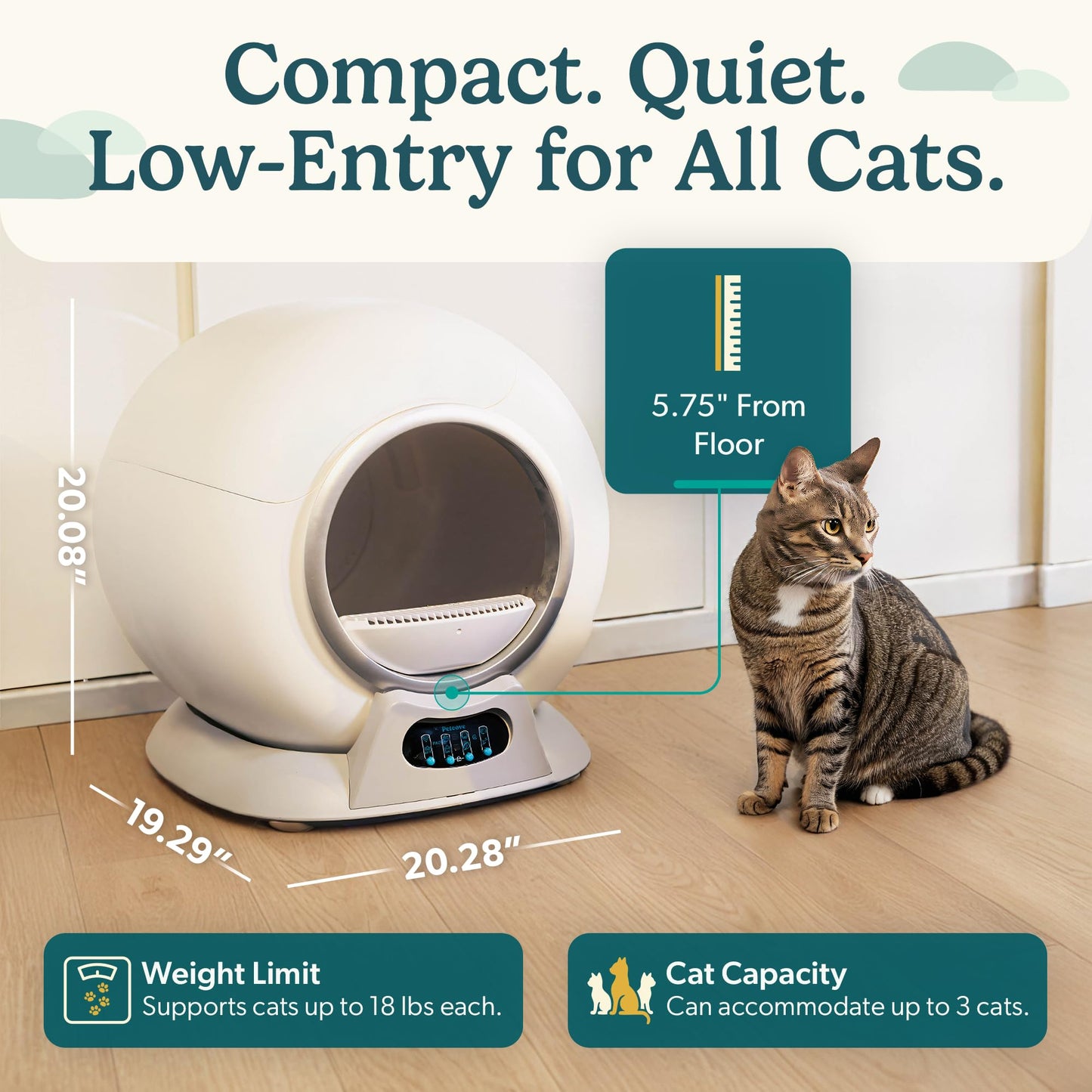 Petcove Automatic Self Cleaning Litter Box for Multiple Cats - PurrTek with Smart App Control (5GHz Wi-Fi), Triple Odor Control, Quiet Operation & Advanced Safety Sensors