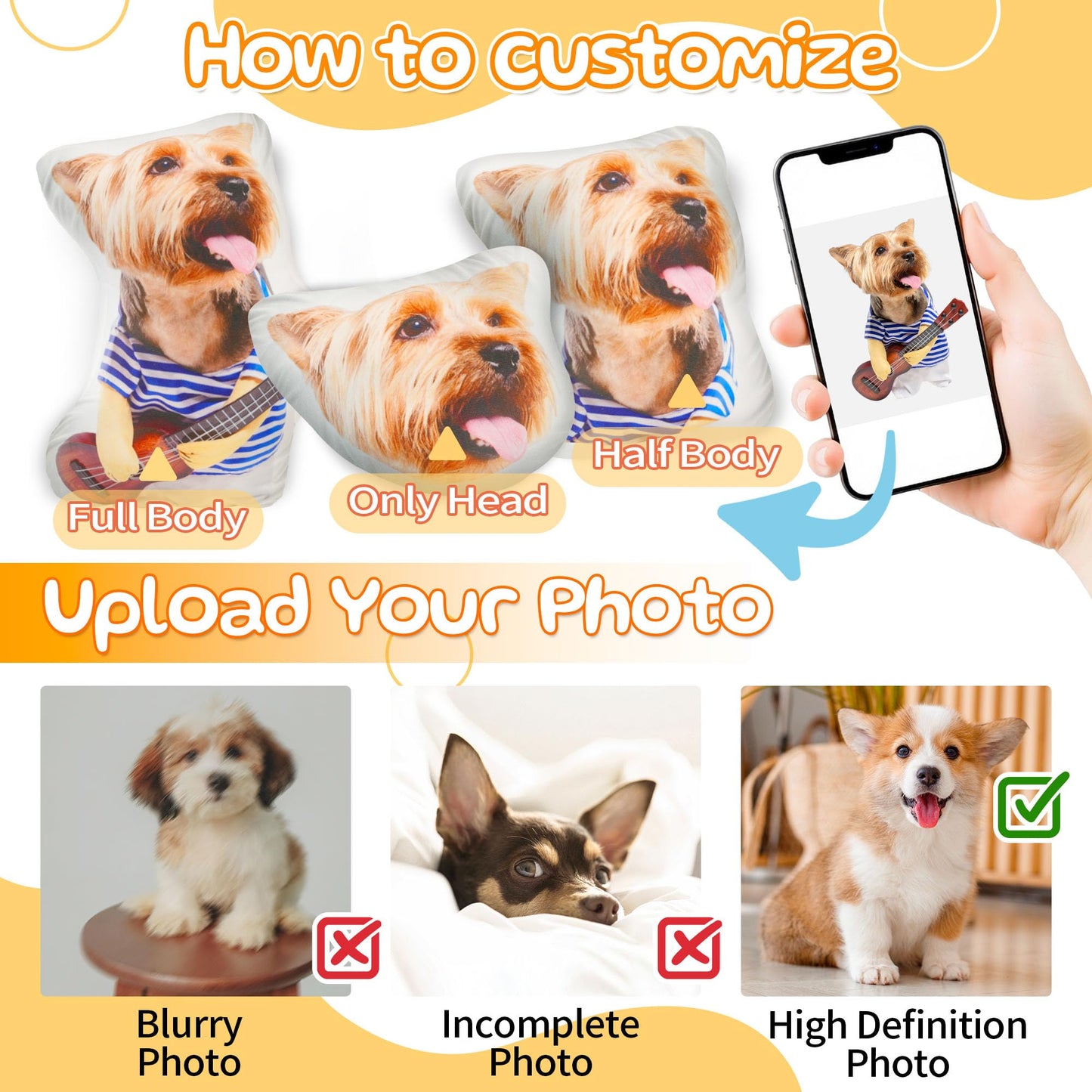 Easycosy Custom Pet Photo Pillow, Personalized Pillow Shaped Like Your Dog Cat Face, Customized Stuffed Animal Picture Pillows, Memorial Gifts for Pet Animal Lovers Her Him(10 Inch)