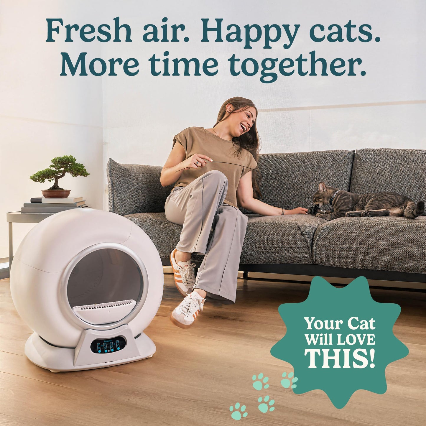 Petcove Automatic Self Cleaning Litter Box for Multiple Cats - PurrTek with Smart App Control (5GHz Wi-Fi), Triple Odor Control, Quiet Operation & Advanced Safety Sensors