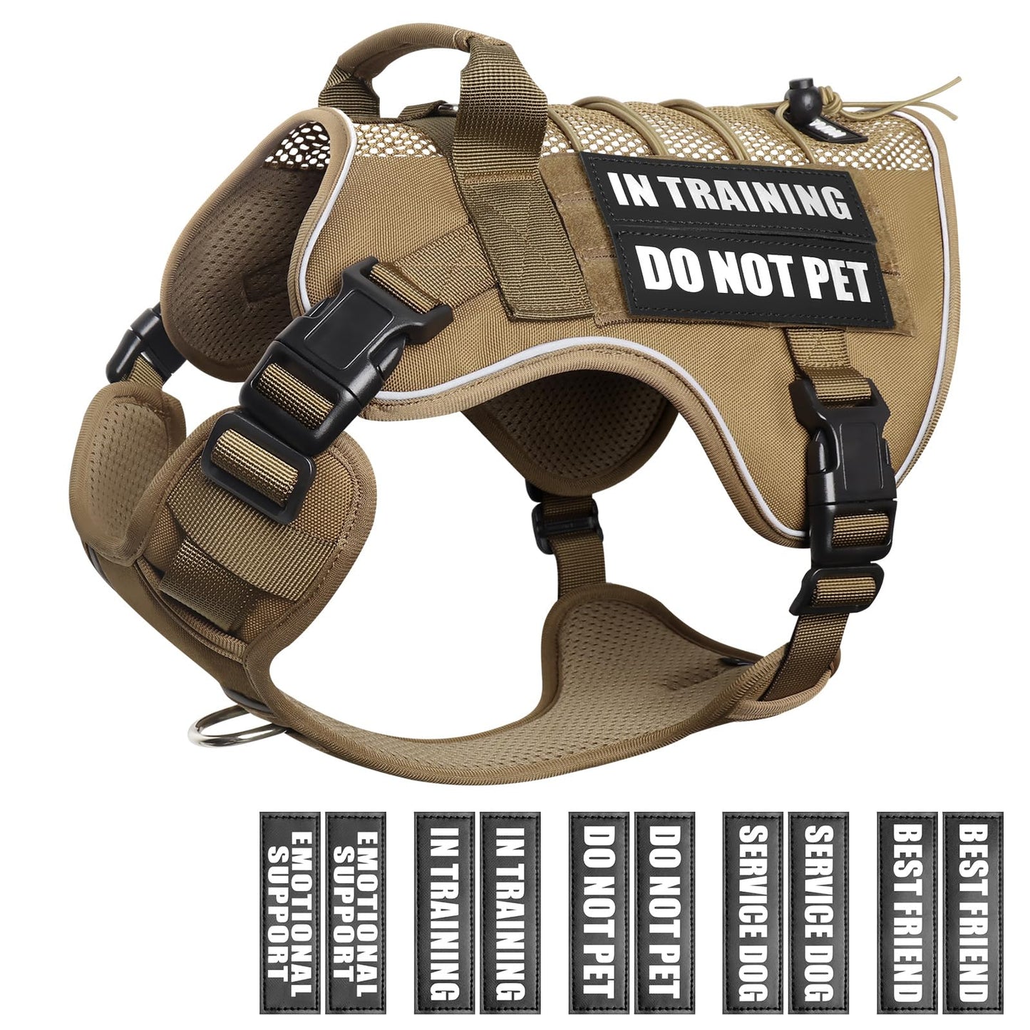WINSEE Service Dog Harness – Breathable Mesh Tactical Vest with 10 Patches & Reflective Trim for Large Dogs