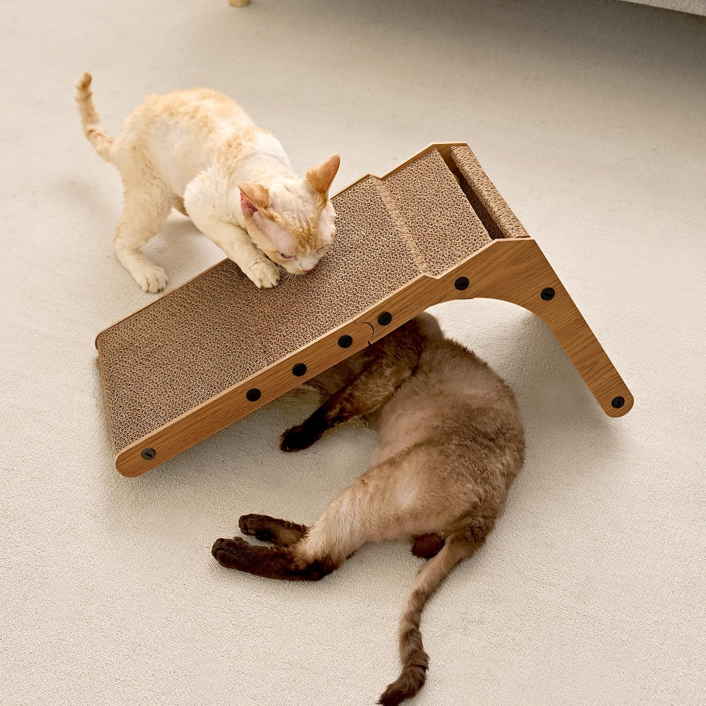 EHEYCIGA Cardboard Cat Scratcher for Indoor Cats, 26.8 Inch L Shaped Vertical Cat Scratching Board with Ball Cat Toy, Large Cat Scratcher Pad, Brown