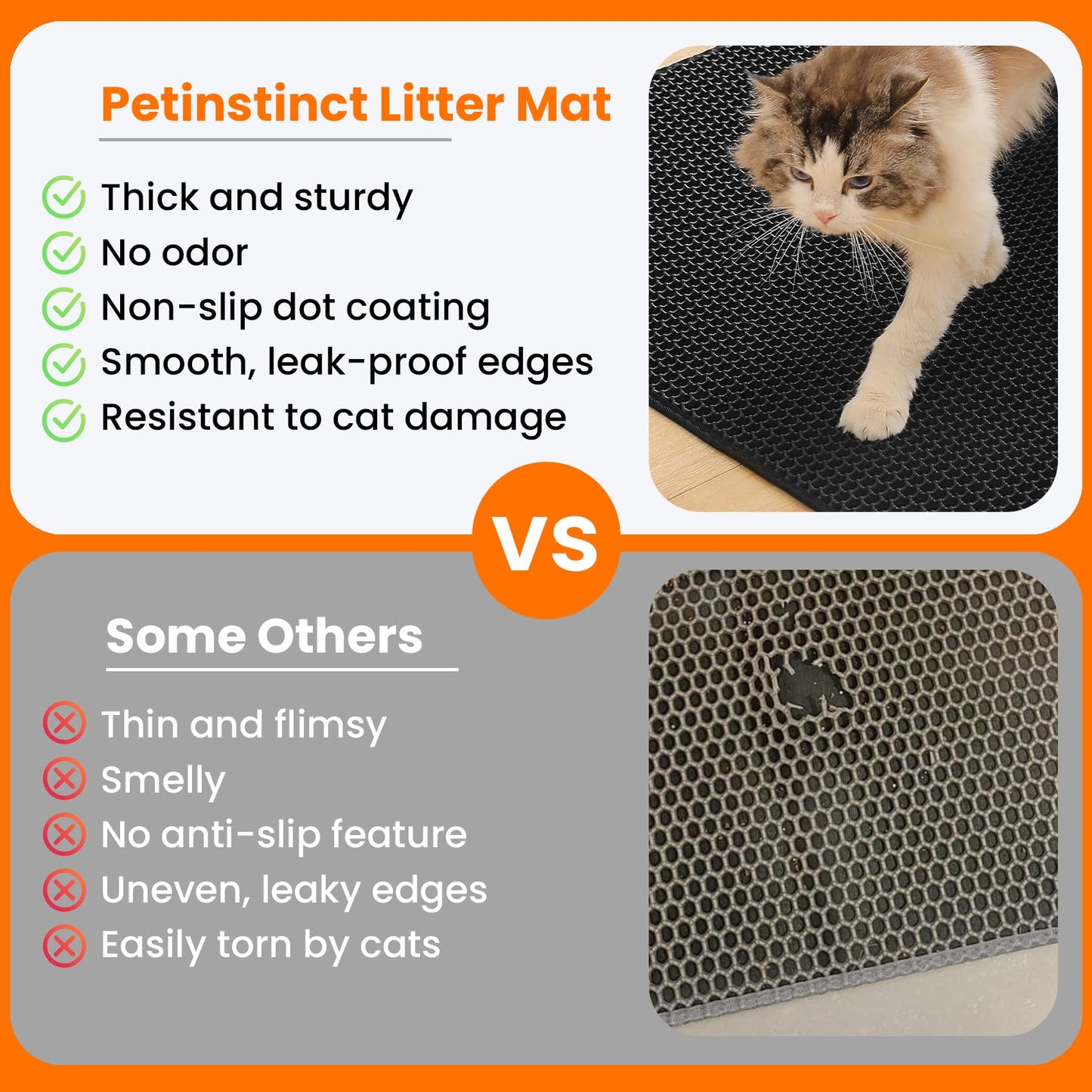 Petinstinct Double‑Layer Cat Litter Mat – 24×18" (Black)