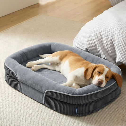 Bedsure Orthopedic Dog Beds Large Sized Dog - 360° Oval Bolster Large Dogs Bed for Senior Dogs with Waterproof Washable Cover, Big Comfort Pet Sofa Couch with Ultra-Soft Fleece, Grey, 35"