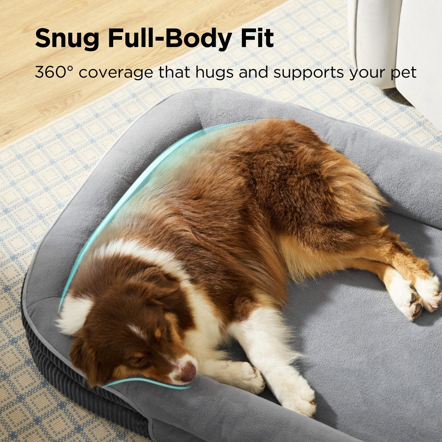 Bedsure Orthopedic Dog Beds Large Sized Dog - 360° Oval Bolster Large Dogs Bed for Senior Dogs with Waterproof Washable Cover, Big Comfort Pet Sofa Couch with Ultra-Soft Fleece, Grey, 35"