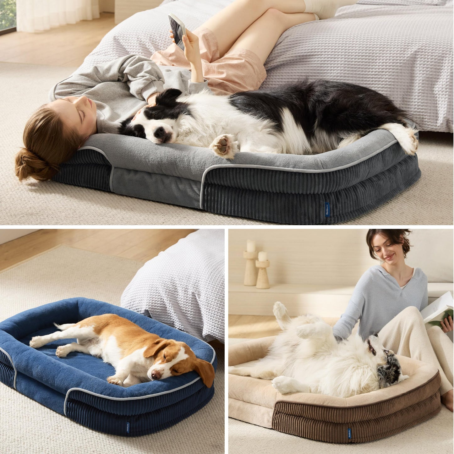 Bedsure Orthopedic Dog Beds Large Sized Dog - 360° Oval Bolster Large Dogs Bed for Senior Dogs with Waterproof Washable Cover, Big Comfort Pet Sofa Couch with Ultra-Soft Fleece, Grey, 35"